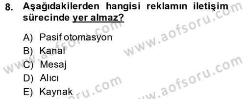 Pazarlama İletişimi Dersi 2013 - 2014 Yılı (Vize) Ara Sınav Soruları 8. Soru