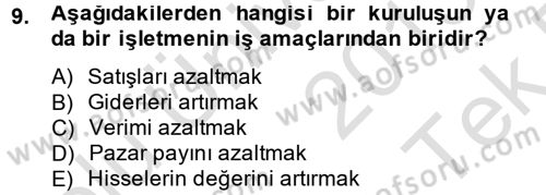 Pazarlama İletişimi Dersi 2013 - 2014 Yılı Tek Ders Sınavı 9. Soru