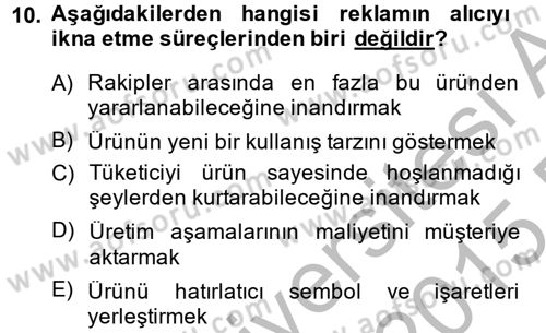 Pazarlama İletişimi Dersi 2014 - 2015 Yılı (Vize) Ara Sınav Soruları 10. Soru