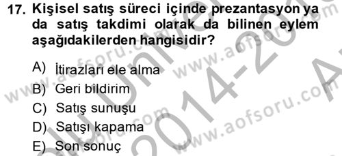 Pazarlama İletişimi Dersi 2014 - 2015 Yılı (Vize) Ara Sınav Soruları 17. Soru