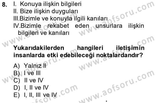 Pazarlama İletişimi Dersi 2014 - 2015 Yılı (Vize) Ara Sınav Soruları 8. Soru