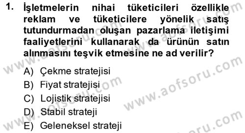 Pazarlama İletişimi Dersi 2014 - 2015 Yılı (Final) Dönem Sonu Sınav Soruları 1. Soru