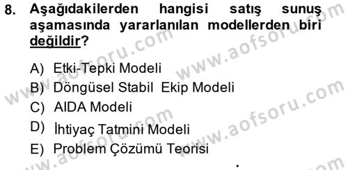 Pazarlama İletişimi Dersi 2014 - 2015 Yılı (Final) Dönem Sonu Sınav Soruları 8. Soru