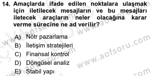 Pazarlama İletişimi Dersi 2015 - 2016 Yılı (Vize) Ara Sınav Soruları 14. Soru