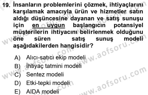 Pazarlama İletişimi Dersi 2015 - 2016 Yılı (Vize) Ara Sınav Soruları 19. Soru
