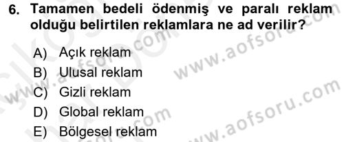 Pazarlama İletişimi Dersi 2015 - 2016 Yılı (Vize) Ara Sınav Soruları 6. Soru