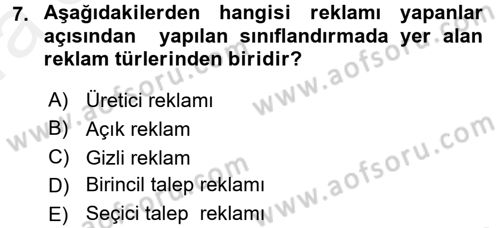 Pazarlama İletişimi Dersi 2015 - 2016 Yılı (Vize) Ara Sınav Soruları 7. Soru