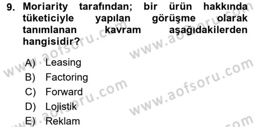 Pazarlama İletişimi Dersi 2015 - 2016 Yılı (Vize) Ara Sınav Soruları 9. Soru