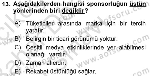 Pazarlama İletişimi Dersi 2015 - 2016 Yılı (Final) Dönem Sonu Sınav Soruları 13. Soru