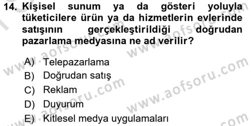 Pazarlama İletişimi Dersi 2015 - 2016 Yılı (Final) Dönem Sonu Sınav Soruları 14. Soru