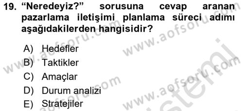 Pazarlama İletişimi Dersi 2015 - 2016 Yılı (Final) Dönem Sonu Sınav Soruları 19. Soru