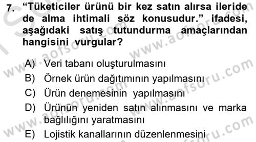 Pazarlama İletişimi Dersi 2015 - 2016 Yılı (Final) Dönem Sonu Sınav Soruları 7. Soru