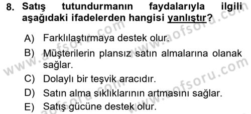 Pazarlama İletişimi Dersi 2015 - 2016 Yılı (Final) Dönem Sonu Sınav Soruları 8. Soru