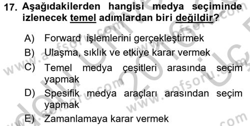 Pazarlama İletişimi Dersi 2016 - 2017 Yılı 3 Ders Sınav Soruları 17. Soru