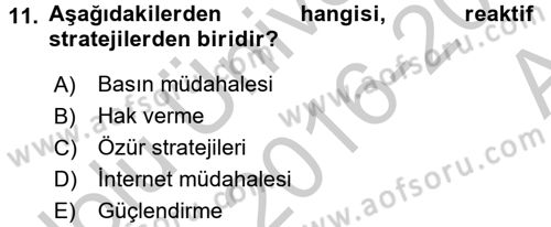 Pazarlama İletişimi Dersi 2016 - 2017 Yılı (Vize) Ara Sınav Soruları 11. Soru