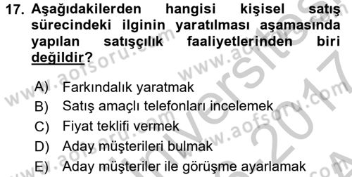 Pazarlama İletişimi Dersi 2016 - 2017 Yılı (Vize) Ara Sınav Soruları 17. Soru