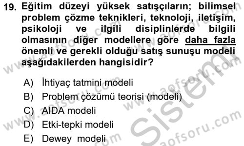 Pazarlama İletişimi Dersi 2016 - 2017 Yılı (Vize) Ara Sınav Soruları 19. Soru