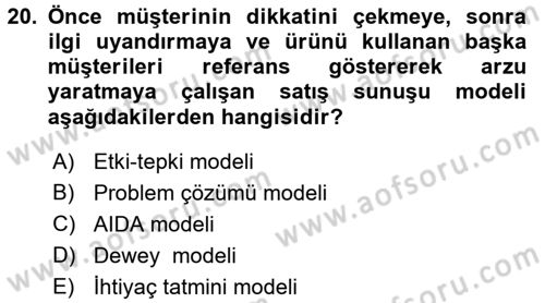 Pazarlama İletişimi Dersi 2016 - 2017 Yılı (Vize) Ara Sınav Soruları 20. Soru