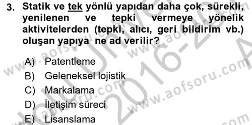 Pazarlama İletişimi Dersi 2016 - 2017 Yılı (Vize) Ara Sınav Soruları 3. Soru
