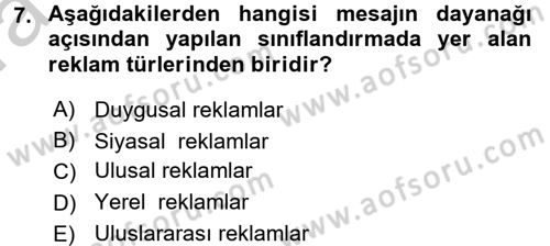 Pazarlama İletişimi Dersi 2016 - 2017 Yılı (Vize) Ara Sınav Soruları 7. Soru
