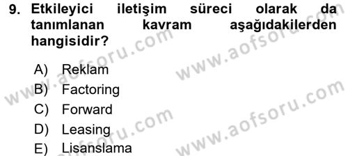 Pazarlama İletişimi Dersi 2016 - 2017 Yılı (Vize) Ara Sınav Soruları 9. Soru