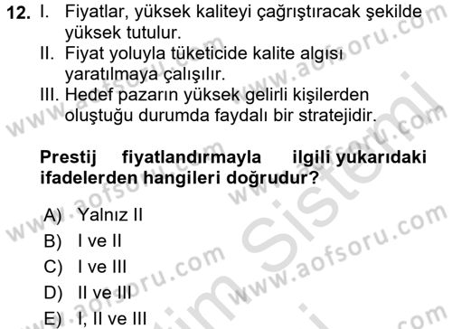 Pazarlama İletişimi Dersi 2016 - 2017 Yılı (Final) Dönem Sonu Sınav Soruları 12. Soru