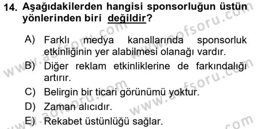 Pazarlama İletişimi Dersi 2016 - 2017 Yılı (Final) Dönem Sonu Sınav Soruları 14. Soru