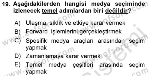 Pazarlama İletişimi Dersi 2016 - 2017 Yılı (Final) Dönem Sonu Sınav Soruları 19. Soru