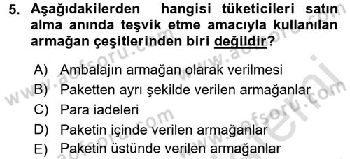 Pazarlama İletişimi Dersi 2016 - 2017 Yılı (Final) Dönem Sonu Sınav Soruları 5. Soru