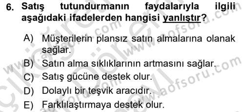 Pazarlama İletişimi Dersi 2016 - 2017 Yılı (Final) Dönem Sonu Sınav Soruları 6. Soru