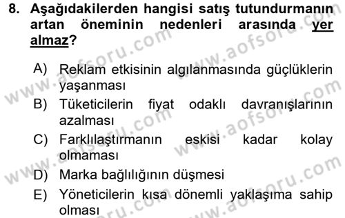 Pazarlama İletişimi Dersi 2016 - 2017 Yılı (Final) Dönem Sonu Sınav Soruları 8. Soru