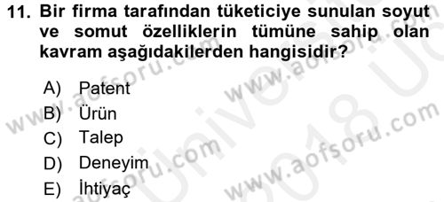 Pazarlama İletişimi Dersi 2017 - 2018 Yılı 3 Ders Sınav Soruları 11. Soru