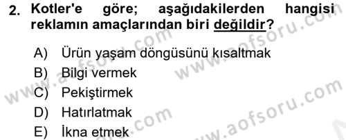 Pazarlama İletişimi Dersi 2017 - 2018 Yılı 3 Ders Sınav Soruları 2. Soru
