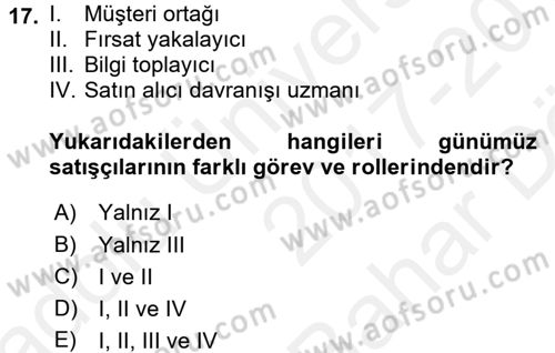 Pazarlama İletişimi Dersi 2017 - 2018 Yılı (Vize) Ara Sınav Soruları 17. Soru