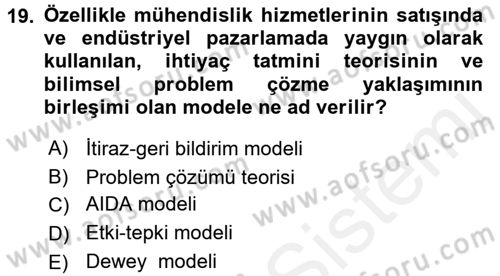Pazarlama İletişimi Dersi 2017 - 2018 Yılı (Vize) Ara Sınav Soruları 19. Soru