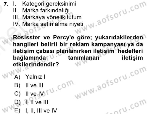 Pazarlama İletişimi Dersi 2017 - 2018 Yılı (Vize) Ara Sınav Soruları 7. Soru