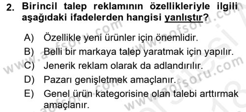 Pazarlama İletişimi Dersi 2017 - 2018 Yılı (Final) Dönem Sonu Sınav Soruları 2. Soru