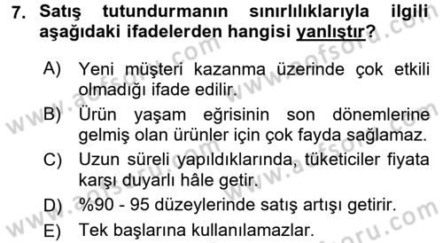 Pazarlama İletişimi Dersi 2017 - 2018 Yılı (Final) Dönem Sonu Sınav Soruları 7. Soru