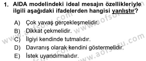 Pazarlama İletişimi Dersi 2018 - 2019 Yılı (Vize) Ara Sınav Soruları 1. Soru