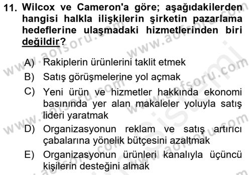 Pazarlama İletişimi Dersi 2018 - 2019 Yılı (Vize) Ara Sınav Soruları 11. Soru