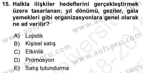 Pazarlama İletişimi Dersi 2018 - 2019 Yılı (Vize) Ara Sınav Soruları 15. Soru
