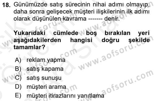 Pazarlama İletişimi Dersi 2018 - 2019 Yılı (Vize) Ara Sınav Soruları 18. Soru