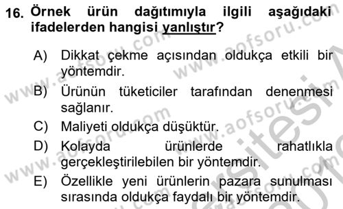 Pazarlama İletişimi Dersi 2018 - 2019 Yılı Yaz Okulu Sınav Soruları 16. Soru
