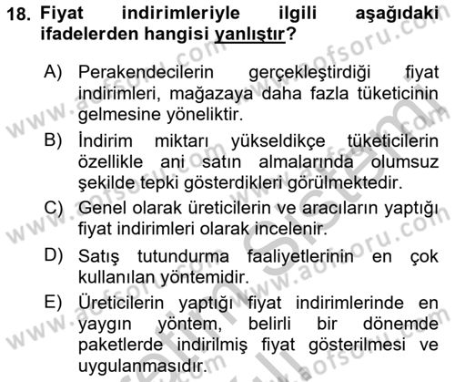 Pazarlama İletişimi Dersi 2018 - 2019 Yılı Yaz Okulu Sınav Soruları 18. Soru