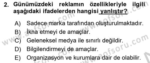 Pazarlama İletişimi Dersi 2018 - 2019 Yılı Yaz Okulu Sınav Soruları 2. Soru