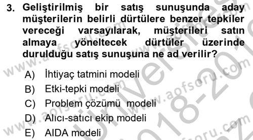Pazarlama İletişimi Dersi 2018 - 2019 Yılı Yaz Okulu Sınav Soruları 3. Soru