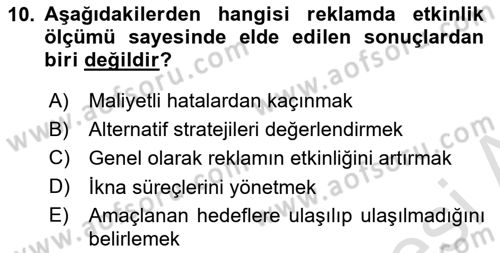 Pazarlama İletişimi Dersi 2021 - 2022 Yılı (Vize) Ara Sınav Soruları 10. Soru