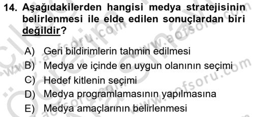 Pazarlama İletişimi Dersi 2021 - 2022 Yılı (Vize) Ara Sınav Soruları 14. Soru