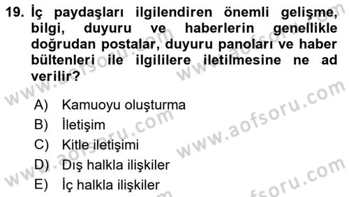 Pazarlama İletişimi Dersi 2021 - 2022 Yılı (Vize) Ara Sınav Soruları 19. Soru