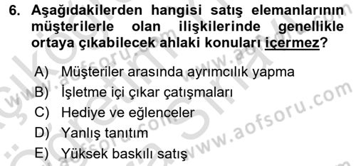 Pazarlama İletişimi Dersi 2021 - 2022 Yılı (Vize) Ara Sınav Soruları 6. Soru